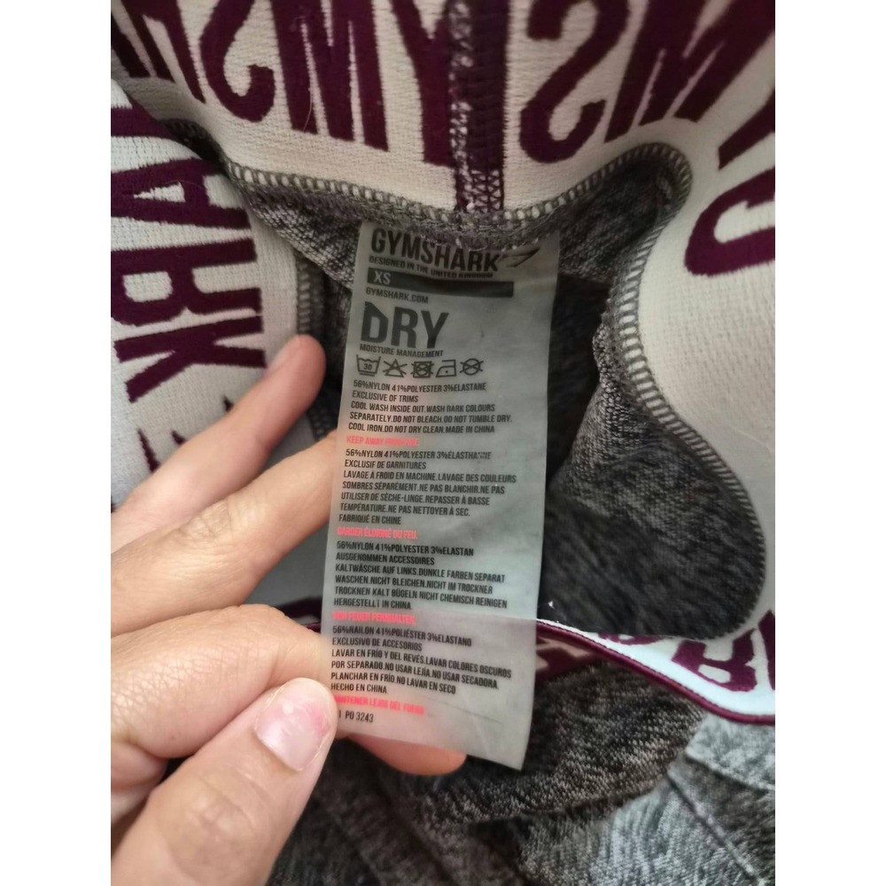 Gymshark Dry Grey Marl Cropped Leggings Burgundy Logo Waistband Womens XS Small - Picture 3 of 4